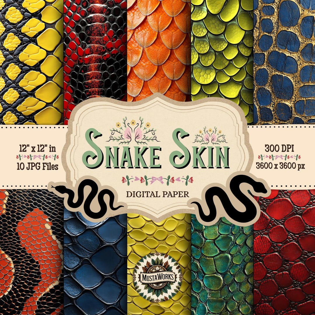 Python Skin Digital Snake Skin Digital Paper Pack – 10 Seamless Animal Print Backgrounds ...