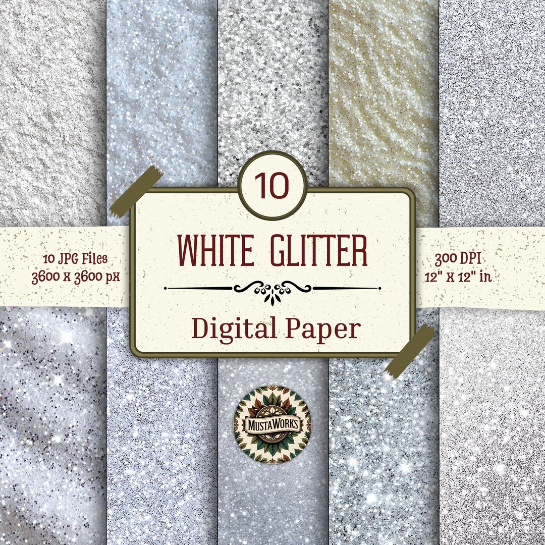 White Glitter Digital Paper Pack – 10 Sparkling Backgrounds – Shiny ...