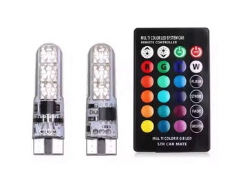T10 W5W RGB LED-autolamp met afstandsbediening, flitser en stroboscoop