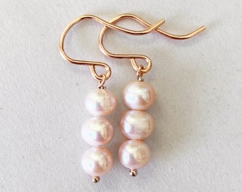 Freshwater Pearl Dangle Earrings | Light Lavender Pearls | Fresh Water Pearl Drop Earrings | Rose Gold Fill | Bridesmaid Gift | SparkleSand