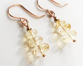 Yellow Citrine Earrings | Birthstone Gemstone Earrings | November Birthday | 14k Rose Gold Fill | Yellow Handmade Jewelry | SparkleSand