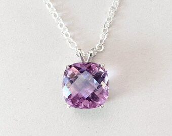 Collier de pierres précieuses d’améthyste pourpre | | birthstone de février Pendentif géométrique | 925 Bijoux en argent sterling | Idée cadeau pour son | SparkleSand