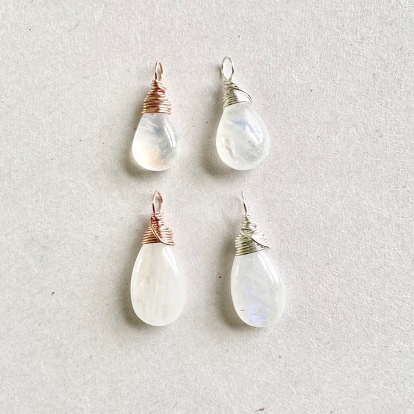 Moonstone Gemstone Pendant | Genuine Natural June Birthstone Jewelry | 925 Sterling Silver or 14k Rose Gold Filled | Milky White | QTY 1