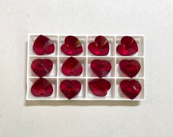 14mm Swarovski Crystal Classic Heart Pendant Beads Siam Red 12 pendants total