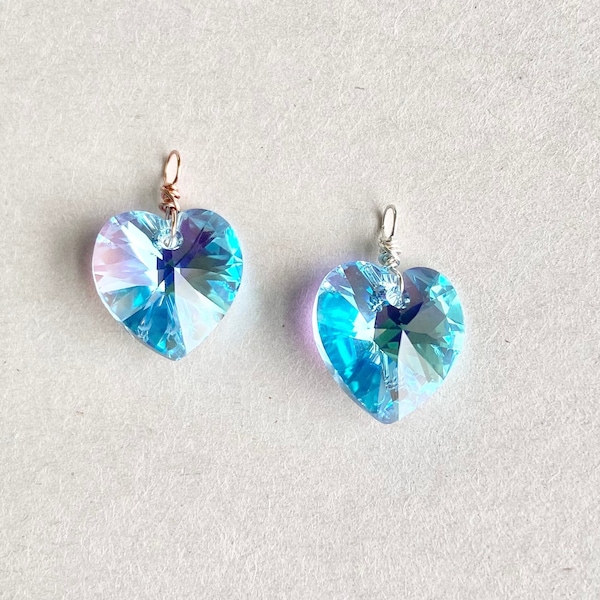 Blue Heart Pendant | Light Blue Aquamarine Swarovski Crystal | 925 Sterling Silver or 14k Rose Gold Filled | March Birthday | QTY 1