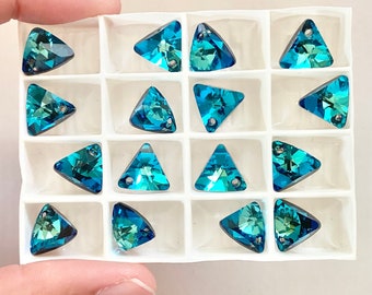 12mm Swarovski Crystal Triangle Pendant Beads Bermuda Blue 16 pendant total