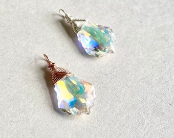 Ciondolo a goccia barocco AB / Prisma Swarovski arcobaleno / Argento sterling 925 o placcato oro rosa 14 carati / Regalo fai da te per damigella d'onore / Quantità 1
