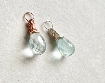 Natural Aquamarine Gemstone Pendant | 925 Sterling Silver or 14k Rose Gold Filled | March Birthstone | DIY Necklace / Earrings | QTY 1
