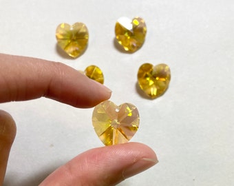 18mm Swarovski Crystal Heart Pendant Beads AB Light Topaz Yellow (vintage cut - 5 pendants total)