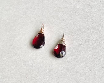 Garnet Gemstone Pendant | January Birthstone Teardrop | Dark Red Solitaire | 925 Sterling Silver or 14k Rose Gold Filled | QTY 1