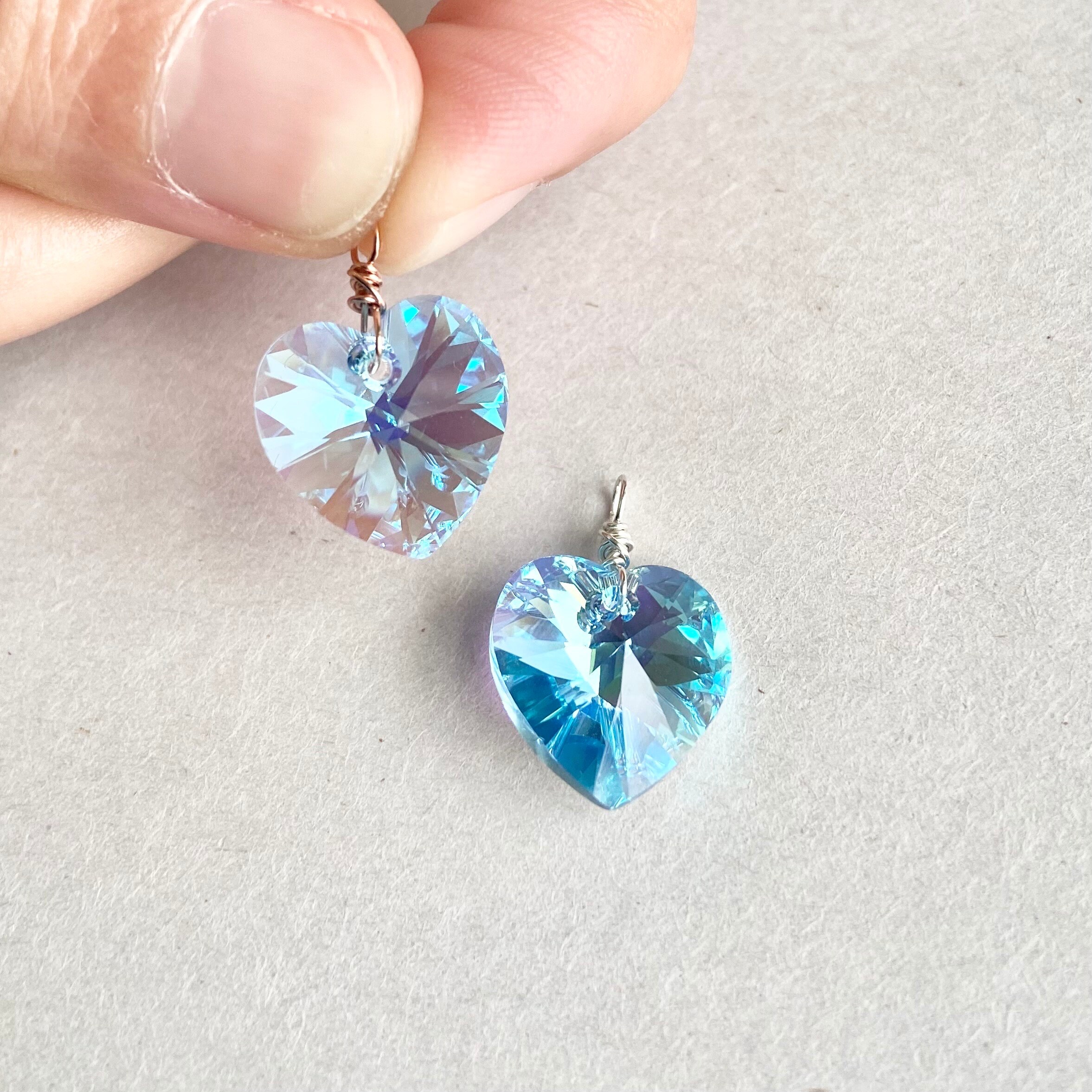 ハートパベ加工クリスタル誕生石925スターリングシルバーチャーム