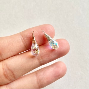 Swarovski AB Prism Pendant | Rainbow Teardrop Solitaire | Choose 14k Rose Gold Filled or 925 Sterling Silver | QTY 1