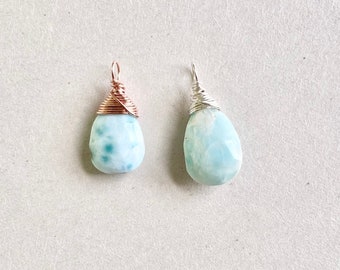 Blue Larimar Gemstone Pendant | Ready to Use | Rustic Stone for Jewelry | 925 Sterling Silver or 14k Rose Gold Filled | QTY 1