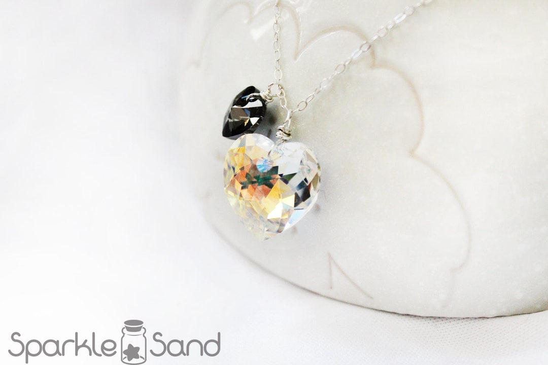 Aurora Borealis and Black Heart Necklace Sterling Silver - Etsy