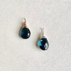 London Blue Topaz Pendant | Gemstone Teardrop | Genuine December Birthstone | 925 Sterling Silver or 14k Rose Gold Filled | QTY 1