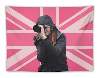 Custom Pink Union Flag Jack Tapestry, Personalized British Wall Hanging, London Decor