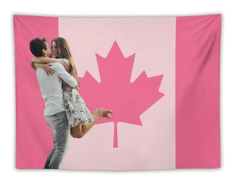 Custom Pink Canadian Flag Photo Tapestry, Personalized Wall Hanging Decor