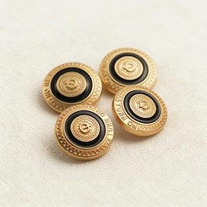 Black Gold Enamel Blazer Buttons, Vintage Metal Coat Fastener, Sewing Supply (2/5pcs)