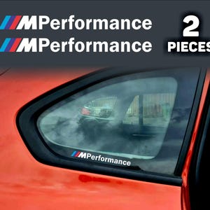 2x M Performance 6 Inch Vinyl Decals – Quarter Glass and Side Mirror Stickers – Logo Badge Stripes Available in 5 Colors