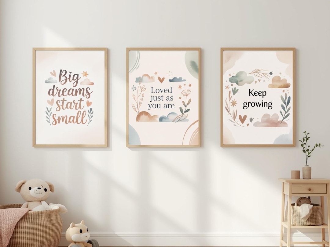Nursery Quote Wall Art | Kids Inspirational Print Set | Neutral Baby ...