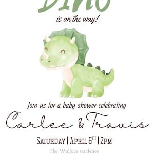 EDITABLE Little Dino on the baby shower invitation for boys and girls , fully customizable,5X7 invitations, instant download Canva templates