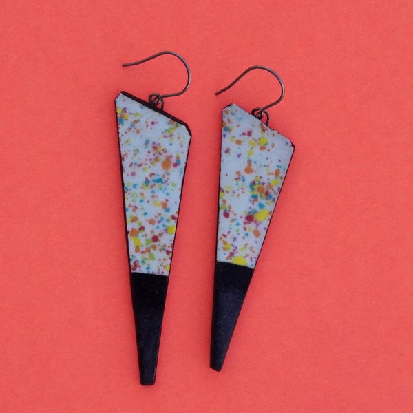 Black | Handcrafted Porcelain Clay Triangle Earring  | Modern and Tumbled | Hypoallergenic Titanium Ear Wires