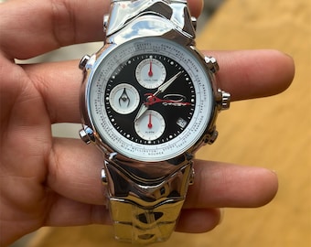 Vintage Oakley GMT Watch — Silver Case With Black Dial | Men’s Streetwear Wristwatch