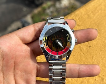 Relic Stainless Steel Watch – Red Flame Dial | Unique Analog Quartz Watch | Minimalist Statement | Unisex