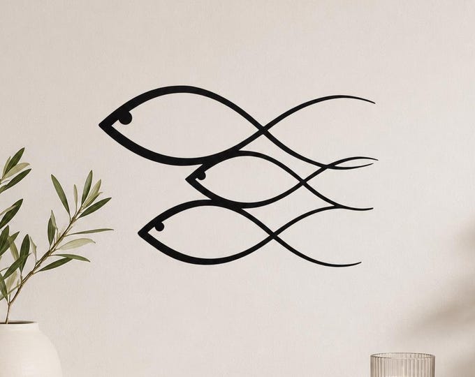 Minimalist Fish Metal Wall Art, Black Steel School Silhouette, Coastal Decor