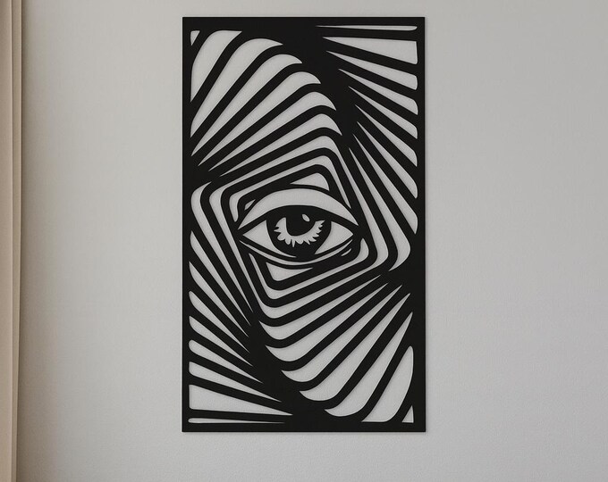 Abstract Eye Metal Wall Art, Optical Illusion Decor, Black Steel Sculpture, Minimalist Home