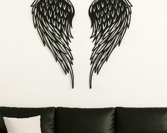 Alas de ángel de metal para pared – Decoración minimalista de alas negras – Decoración moderna para el hogar con ángel guardián