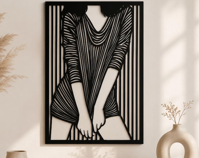 Minimalist Female Line Art Metal Wall Decor, Abstract Woman Silhouette, Modern Black Wall Art, Contemporary Bedroom Living Room Decor