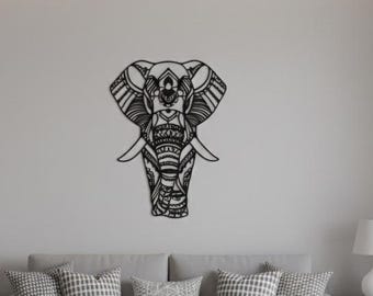 Gran elefante de metal para pared, decoración geométrica de animales con mandala, accesorio para el hogar zen.