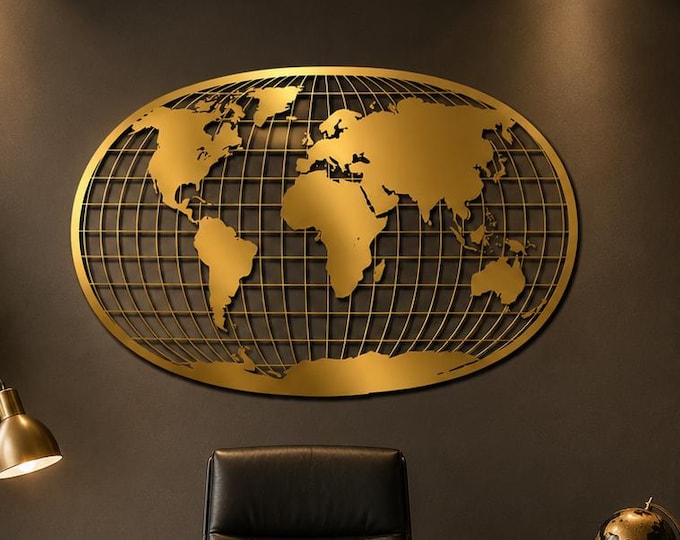 World Map Metal Wall Art, Large Metal World Map, Modern Wall Decor, Travel Wall Art, Office Decor, Living Room Decor, Black Metal Map