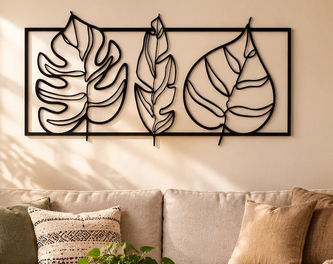 Minimalist Metal Leaf Wall Art, Botanical Wall Decor, Modern Tropical Leaf Wall Hanging, Monstera Wall Art, Living Room Decor, Nature Wall