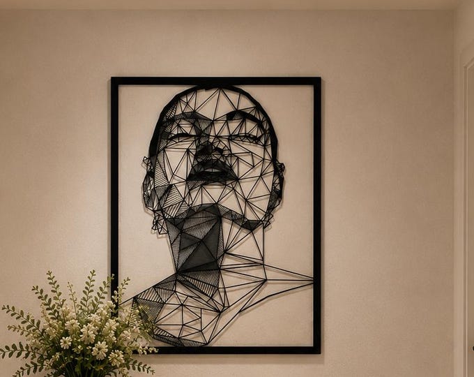 Geometric Face Metal Wall Art – Large Abstract 3D Polygon Sculpture for Modern Contemporary Decor, Minimalist Loft or Office Wall Hanging