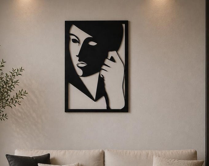 Abstract Face Metal Wall Art – Minimalist Black Steel Silhouette, Laser Cut Modern Decor