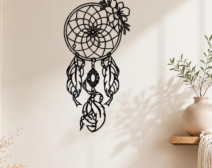Dream Catcher Metal Wall Art, Boho Bedroom Decor, Black Dreamcatcher Wall Hanging, Bohemian Home Decor, Office Wall Decor Gift