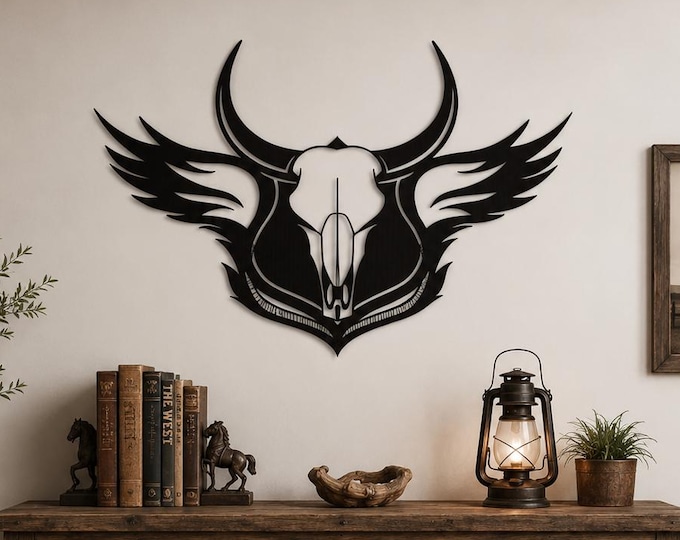 Bull Skull Metal Wall Art, Western Wall Decor, Longhorn Skull Wall Hanging, Rustic Ranch Decor, Cowboy Wall Art, Farmhouse Metal Decor