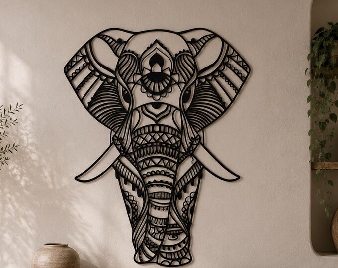 Elephant Metal Wall Art, Boho Elephant Wall Decor, Mandala Elephant Wall Hanging, Safari Wall Art, Tribal Metal Decor, Modern Home Decor
