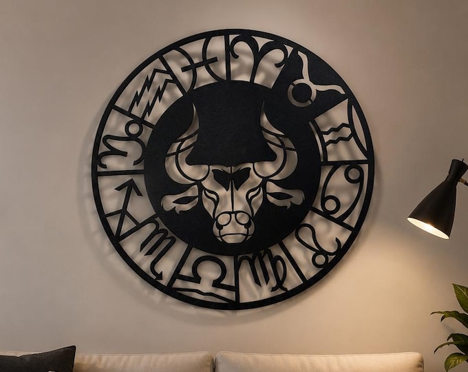 Taurus Metal Wall Art, Zodiac Wall Decor, Taurus Horoscope Sign, Modern Astrology Wall Hanging, Black Metal Home Decor, Gift for Taurus