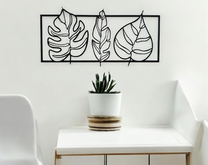 Tropical Leaf Metal Wall Art | Modern Black Steel Decor