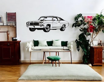 Arte mural de metal con forma de coche clásico / Silueta de acero negro, decoración para garaje