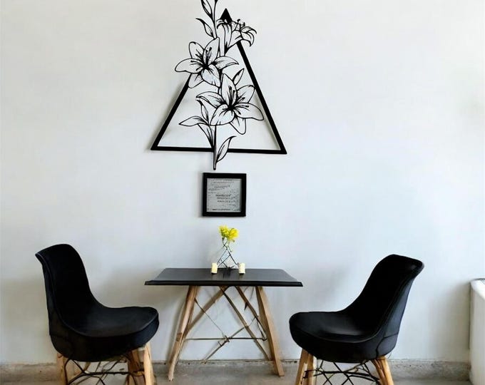 Black Steel Geometric Lily Flower Wall Art | Triangle Modern Decor