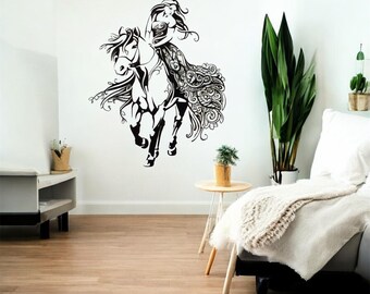 Decoración de pared ecuestre en metal / Silueta de jinete bohemio