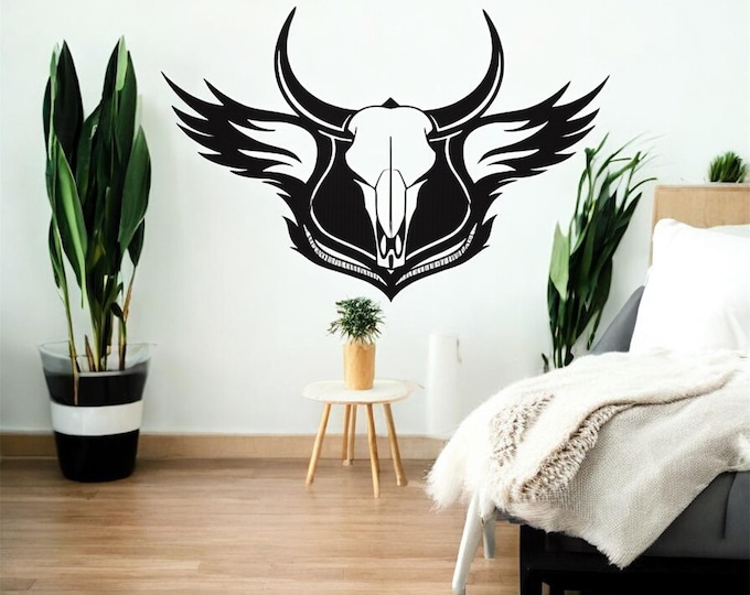 Tribal Flame Bull Skull Metal Wall Art | Western Boho Decor