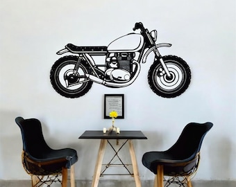 Arte mural de motocicletas de acero negro / Decoración retro para garaje