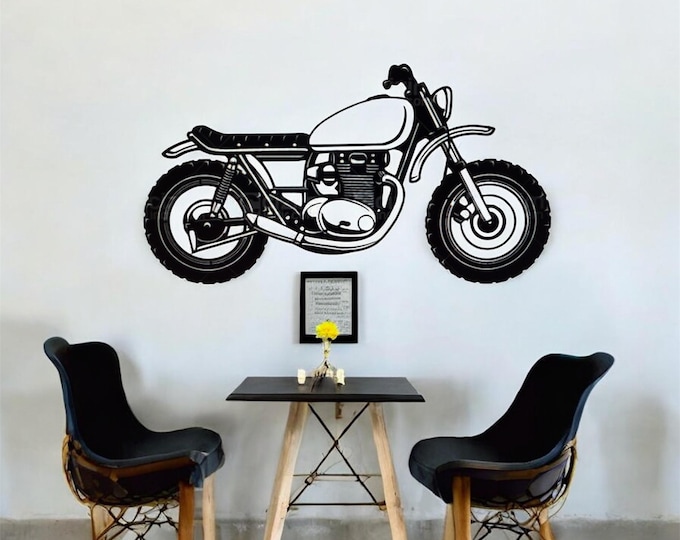 Black Steel Motorcycle Wall Art | Retro Garage Decor
