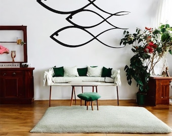 Cuadro moderno de pez de acero negro para pared / Decoración costera minimalista