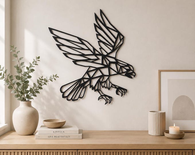 Geometric Eagle Metal Wall Art, Modern Eagle Wall Decor, Bird Wall Hanging, Black Metal Wall Art, Office, Bedroom & Living Room Decor